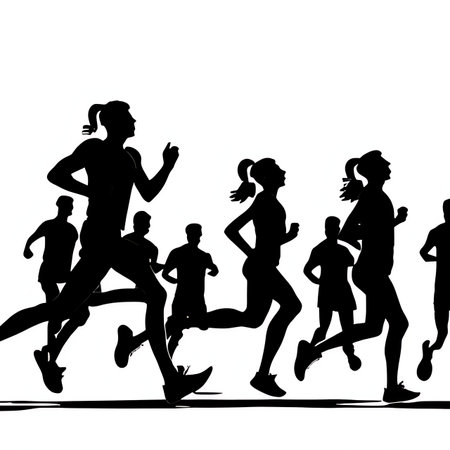 Running people silhouettes on white background. Runners. Vector illustration.の素材