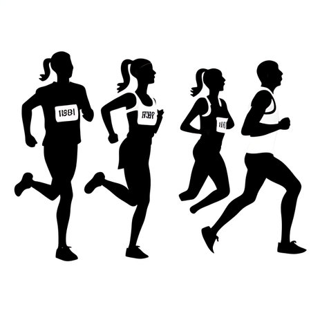 Set of silhouettes of running people on a white background. Vector illustrationの素材
