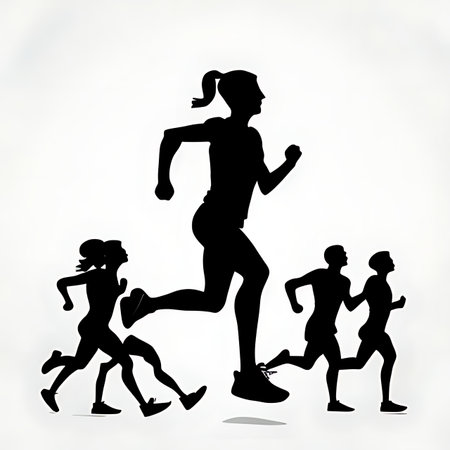 Running people silhouettes isolated on white background. Sport and fitness vector illustration.の素材