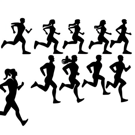 Running people silhouettes on white background. Runners. Vector illustration.の素材