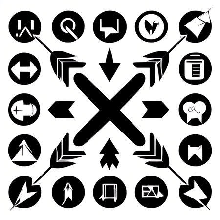 Set of black and white arrows and cursor icons. Vector illustration.の素材