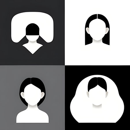 Set of female avatar icons. Vector illustration in black and white.の素材