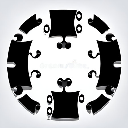 Black puzzle pieces in circle. Vector illustration. Eps 10 file.の素材
