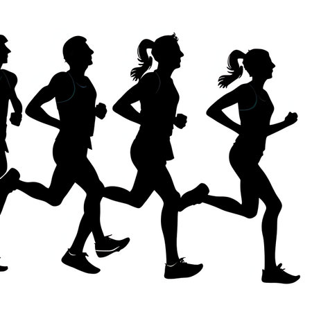 Running people silhouettes isolated on white background. Runners vector illustration.の素材