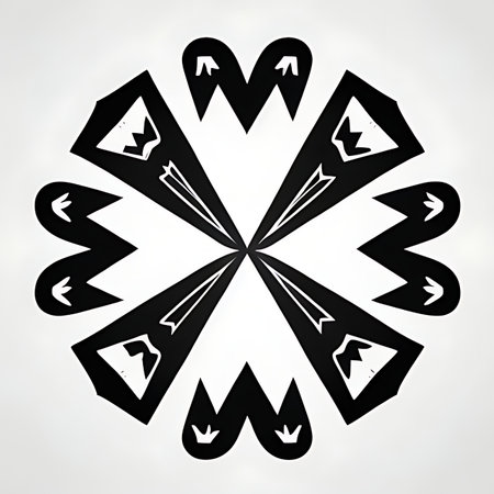 Abstract black and white symmetric pattern with arrows. Geometric background.の素材