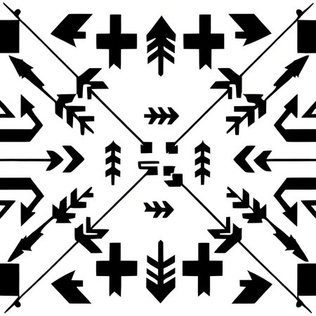 Arrow seamless pattern. Black and white vector background with arrows.の素材