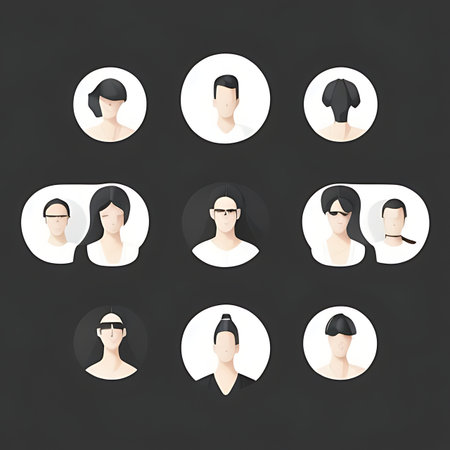 Vector set of avatars of different people in flat style on black backgroundの素材
