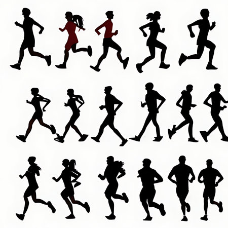 Set of silhouettes of running people on white background. Vector illustration.の素材