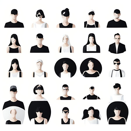 Set of avatars of men and women with different hairstyles.の素材