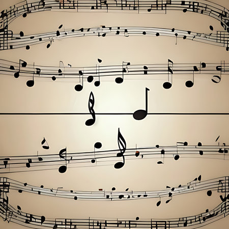 Music notes on old paper background with space for text. Vector illustration.の素材