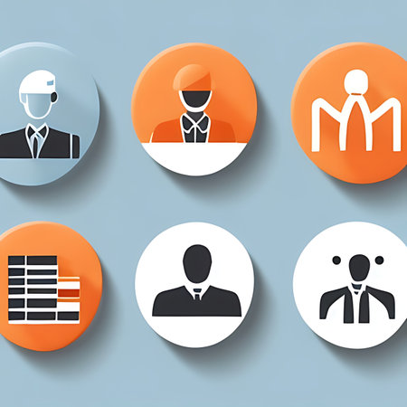 Businessman icons set on orange circles. Eps 10 vector file.の素材