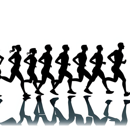 Marathon running people silhouettes on white background. Vector illustration.の素材