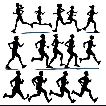 Set of silhouettes of running people. Runners. vector illustrationの素材