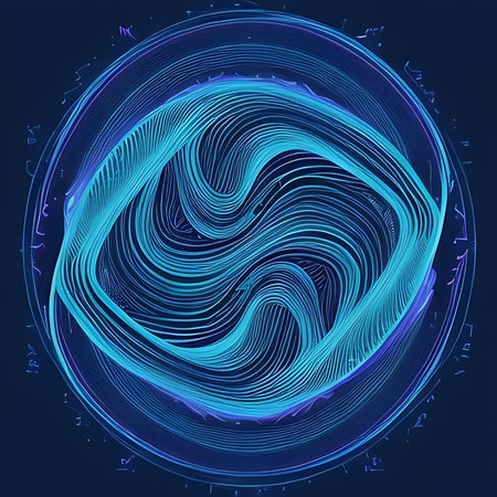 Abstract blue background with dynamic waves. Vector illustration. Futuristic technology style.の素材