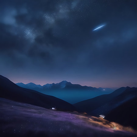 Night sky with stars and milky way in the mountains. 3d renderingの素材