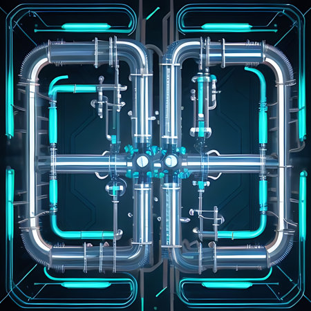 Digital illustration of a heating system in neon style. 3D renderingの素材
