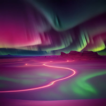 Northern lights, aurora borealis, 3d rendering. Computer digital drawing.の素材