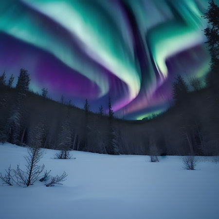 Aurora borealis in the winter forest. Northern lights.の素材