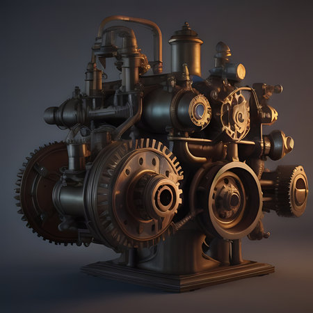 3d rendering of an old steam engine on a gray background.の素材