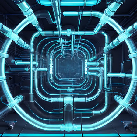 3D rendering of a futuristic ventilation tube in a dark room.の素材