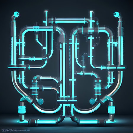 Glowing electric circuit scheme on blue background. 3d illustration.の素材