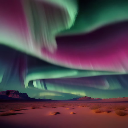 Magical multicolored aurora borealis in the desert.の素材