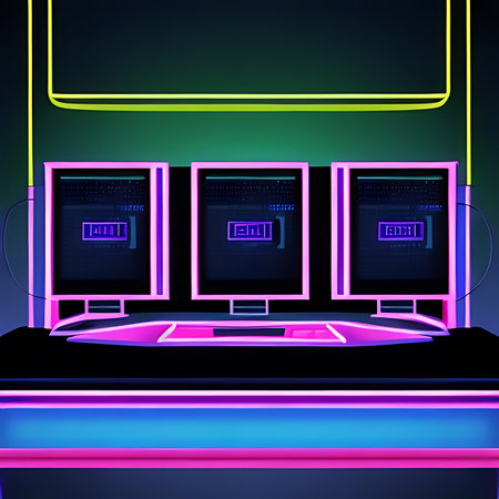Computer monitor with neon lights, vector illustration, eps 10.の素材