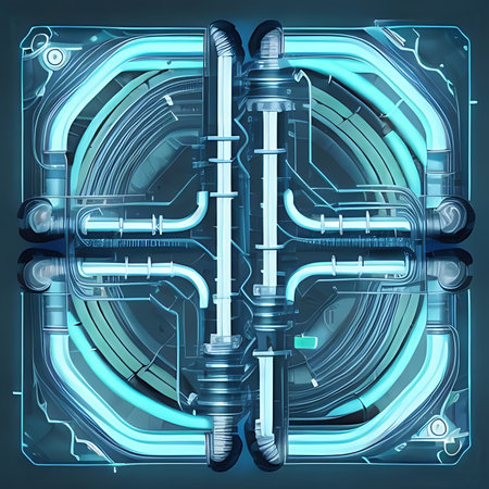 Blue neon tube with engine on a dark background. 3d renderingの素材