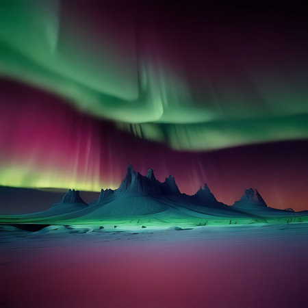 Aurora borealis in the night sky. 3D renderingの素材