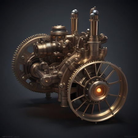 3d rendering of an old car engine on a dark background.の素材