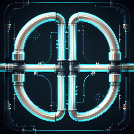Neon sign of gas pipeline on dark background. 3D renderingの素材