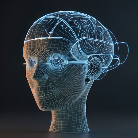 Human head with circuit brain. Artificial intelligence concept. 3D Renderingの素材
