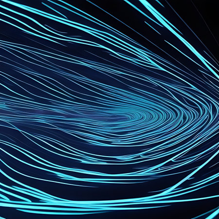 Abstract blue light lines on black background. 3d render illustration.の素材