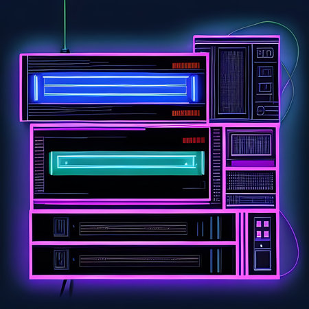 Retro 80s style neon signboard. Vector illustration eps10の素材