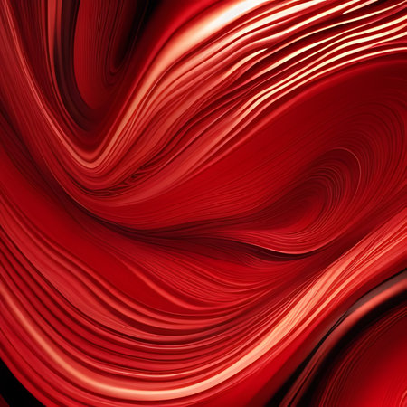 Red abstract background with smooth lines in it. 3d render illustrationの素材