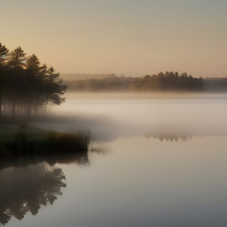 Morning mist over the lake in the forest. Beautiful natural landscape.の素材