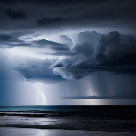 Dark stormy sky over the sea. Nature composition. Elements of this image furnished by NASAの素材