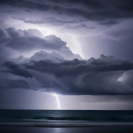 Dark stormy sky over the sea. Elements of this image furnished by NASAの素材
