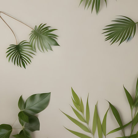 Creative layout made of tropical leaves. Flat lay, top view minimal summer concept.の素材