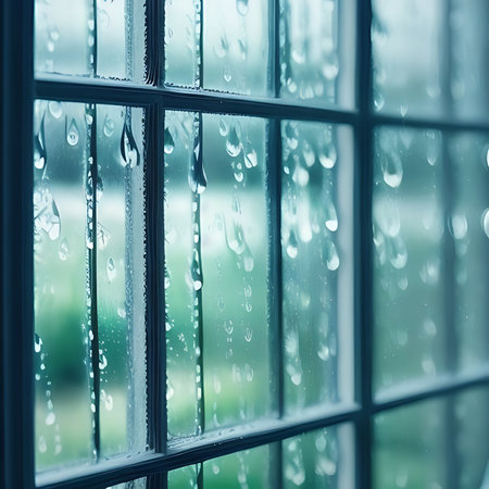 Raindrops on the window. Selective focus. Shallow depth of field.の素材