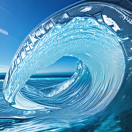 Ocean wave on blue sky background. 3D illustration. Series: Water Wavesの素材