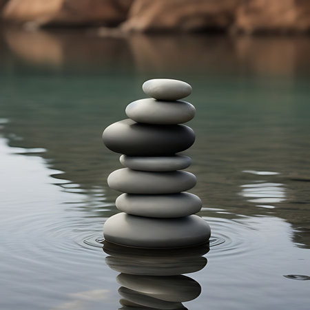 Stack of zen stones in the water. Zen and harmony concept.の素材