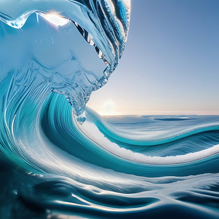 Blue ocean wave with sun in the background. 3D Renderingの素材