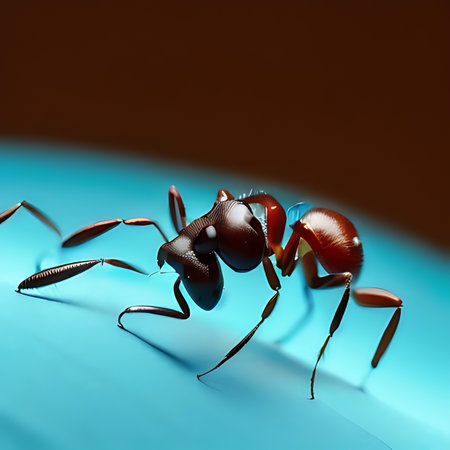 Ant on a blue background. 3d illustration, 3d renderの素材
