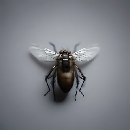 Fly on a gray background. Isolated on a white background.の素材