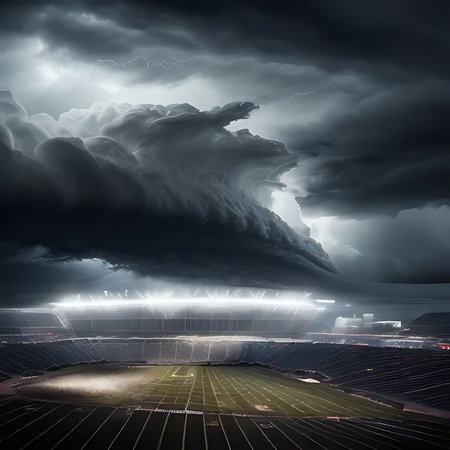 Stormy weather over the stadium at night. Elements of this image furnished by NASAの素材