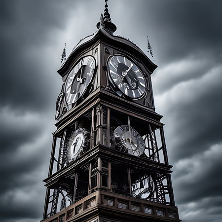 Old Clock Tower in London, United Kingdom. Black and white image.の素材