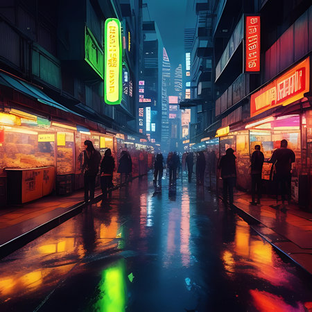 Unidentified people walking on the street at night in Taipei, Taiwan.の素材