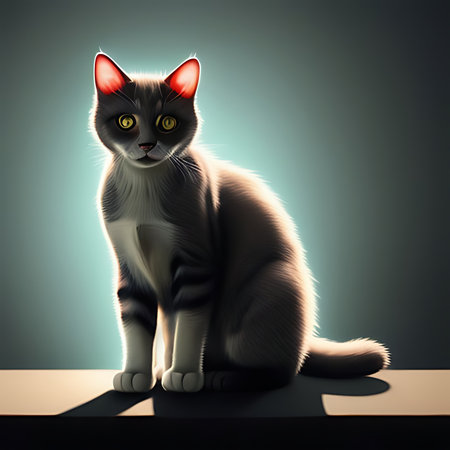 Portrait of a cat on a blue background. 3d renderの素材