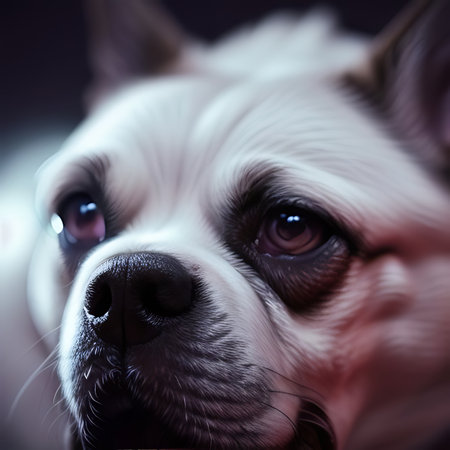 Portrait of a white dog, close-up, selective focusの素材